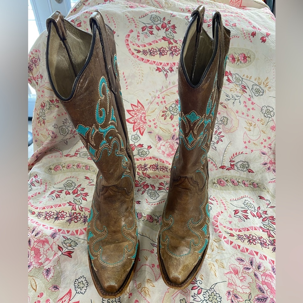 Circle G Brown and Turquoise Western Boots
